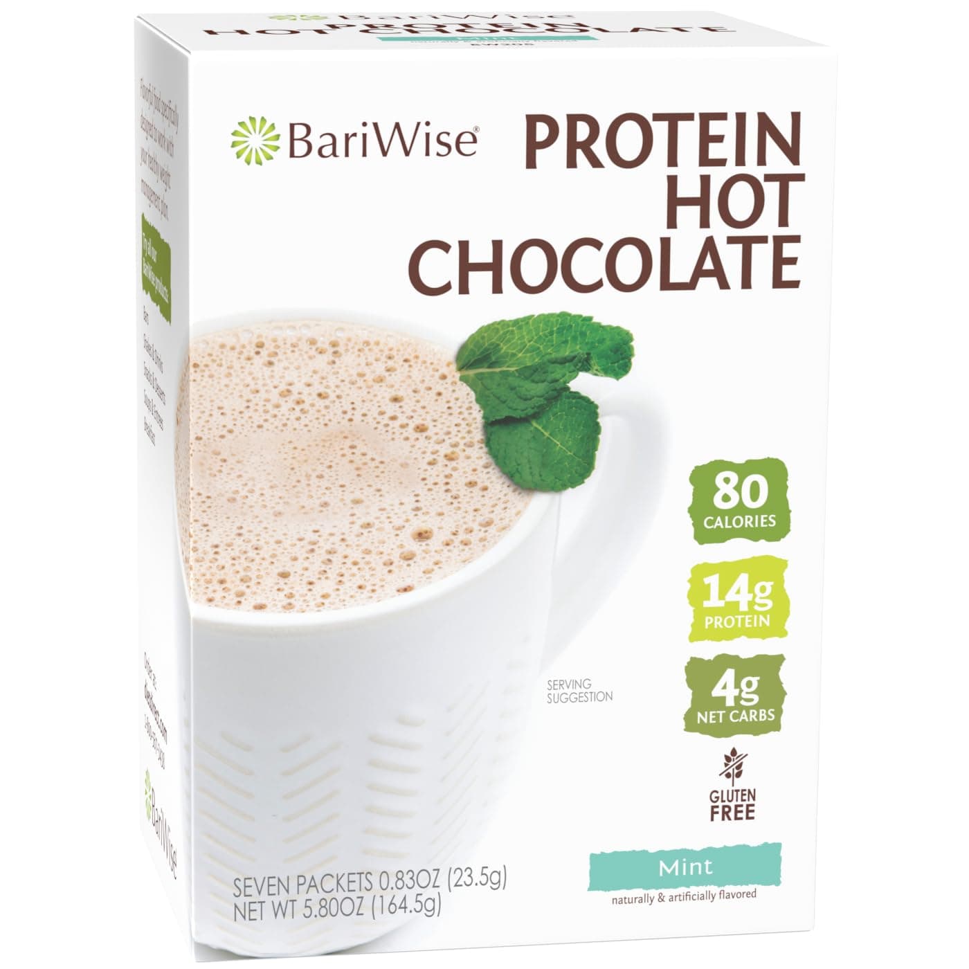 BariWise Protein Mint Hot Chocolate, Hot Cocoa, Low Sugar, Low Carb, Keto Friendly & Gluten Free (7ct)