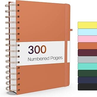 Lined Spiral Journal Notebook with 300 Numbered Pages, A5 Thick Journals for Writing with 100GSM Paper, Hardcover Notebooks with Contents for Work, School, Women, Men, Orange