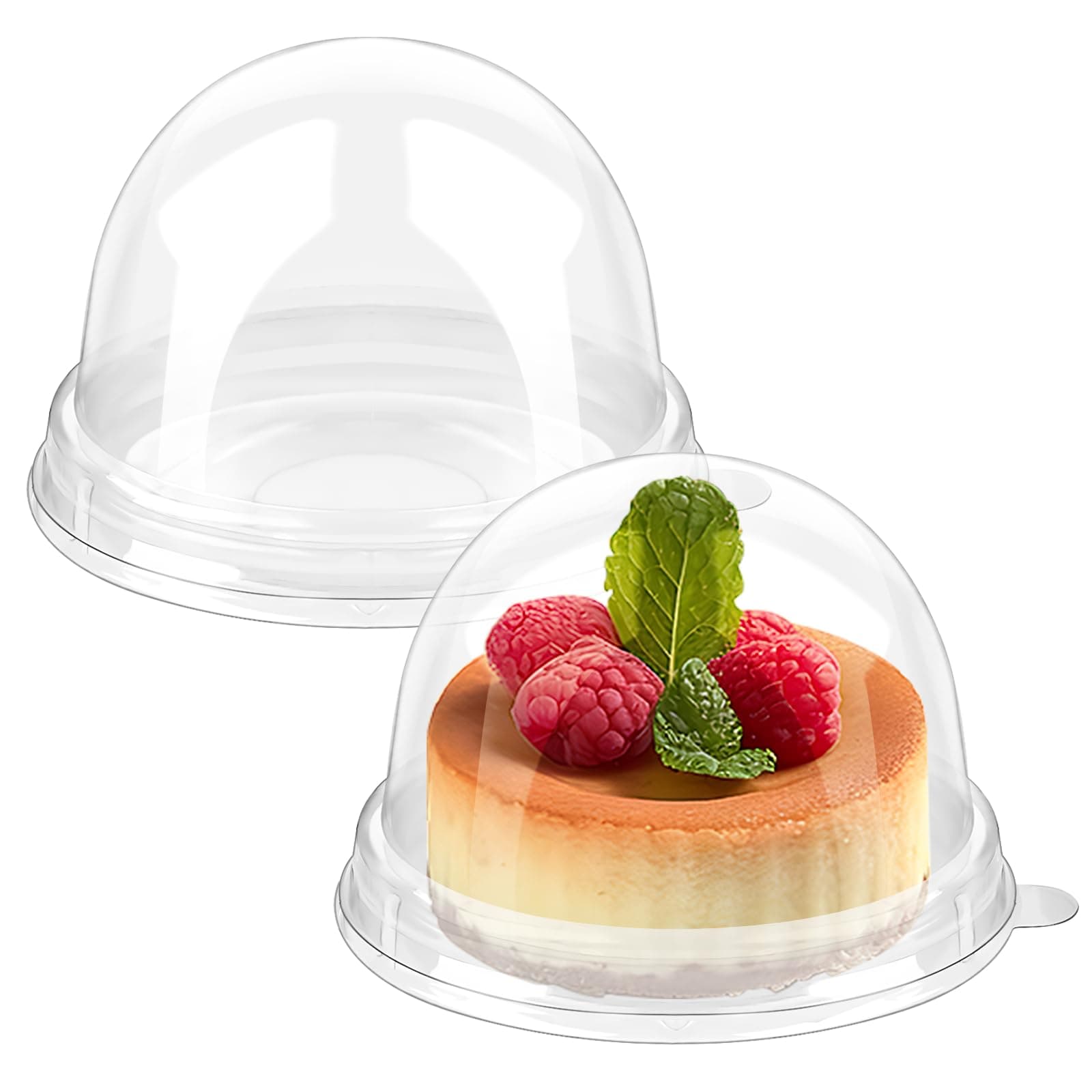 Zezzxu 100 Pack Mini Cake Containers, Clear Plastic Small Cupcake Boxes with Dome Lids for Individual Chocolate Covered Cookies, Strawberry, Mooncake (Clear Base)