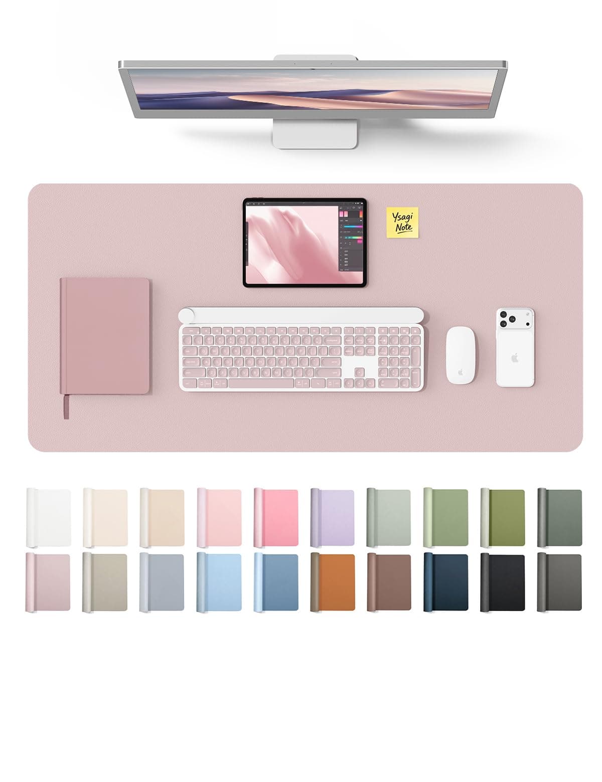 YSAGi Leather Desk Protector, Office Mat, Large Mouse Mat, Non-Slip PU Leather Blotter, Laptop Desk Mat, Waterproof Writing Pad for Office and Home (Grayish Lavender, 31.5" x 15.8")