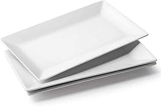 DOWAN 14" Serving Trays, Serving Platters, Ceramic Serving Platters and Trays, Rectangle Plates, Set of 3, for Weddings, Parties, Oven, Microwave, Dishwasher, Heat Resistant, Easy to Clean, White