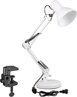 TORCHSTAR Metal Desk Lamp with Clamp, Swing Arm, Architect Adjustable Gooseneck Table Lamp, Clip Desk Lights for Home Office, Work, Study, Reading, E26 Base, Multi-Joint, White
