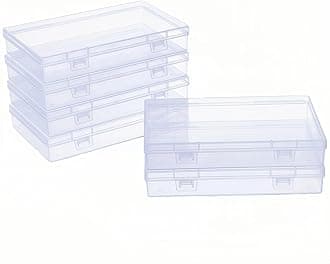 LJY 6 Pack Small Plastic Storage Box with Hinged Lid 18 x 11 x 3 cm – Flat Rectangular Storage Containers with Lids for Beads, DIY Craft Storage and Hardware, Transparent Storage Box (Clear)