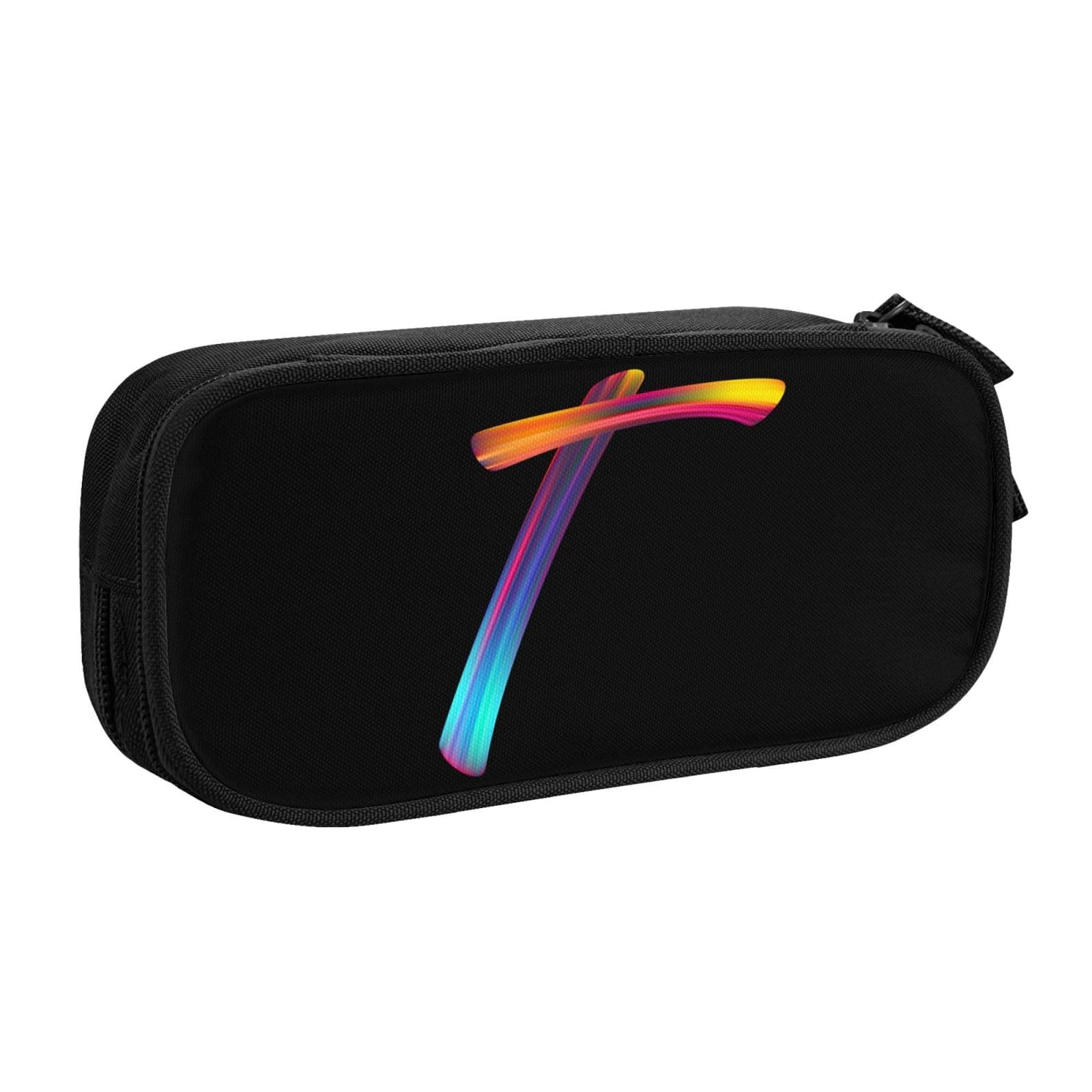 Cute Initial Pencil Case for Kids Students, Large Capacity Pencil Pouch for Boys Girls, Letter Design Pencil Box Pen Bag Office Stationery Organizer, Rainbow Letter T