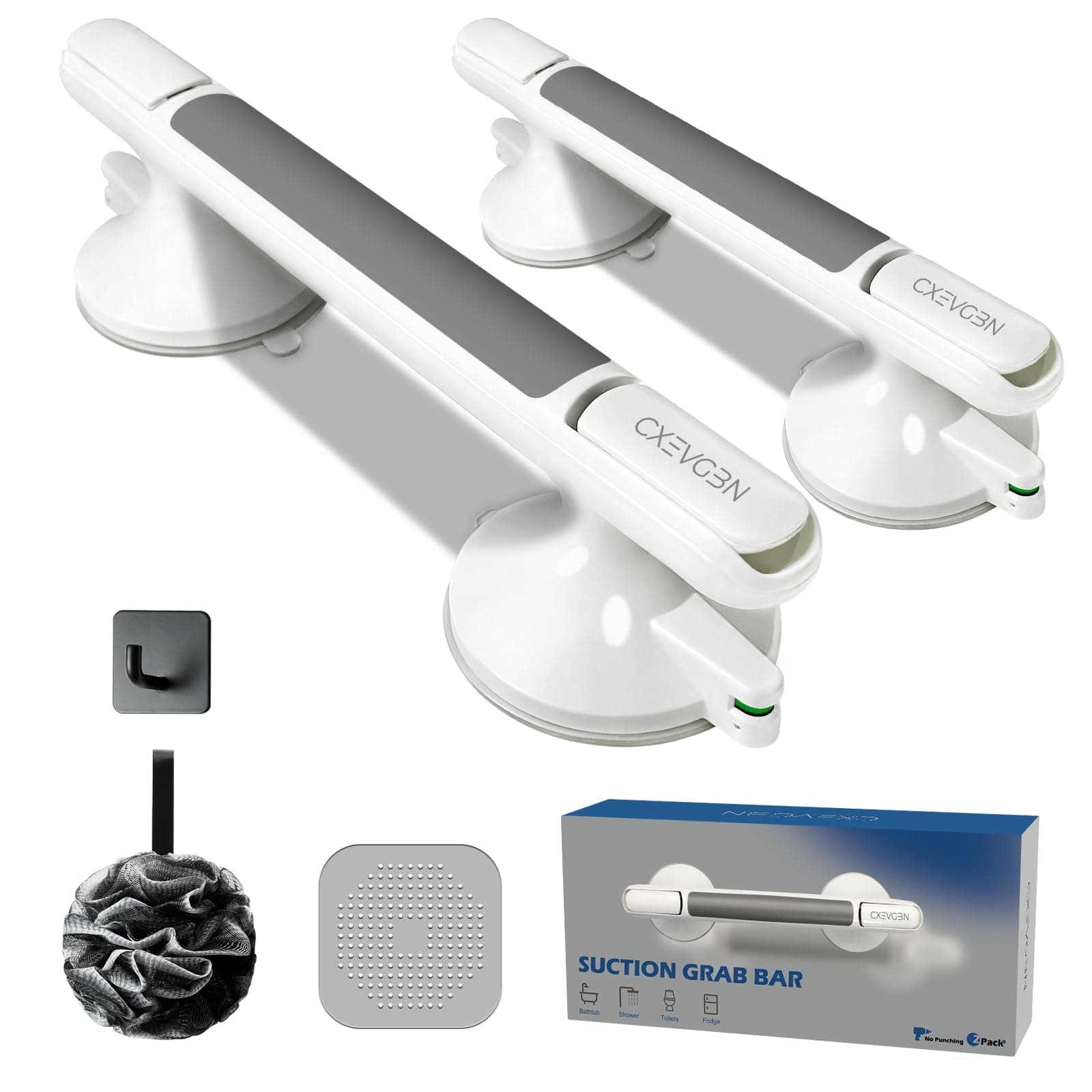 Shower Handle 2 Pack 12 inch Grab Bars for Bathtubs and Showers, Strong Hold Suction Cup Handle, Suitable for Seniors, Elderly, Handicap - Enhance Safety with Sturdy Grab Bars