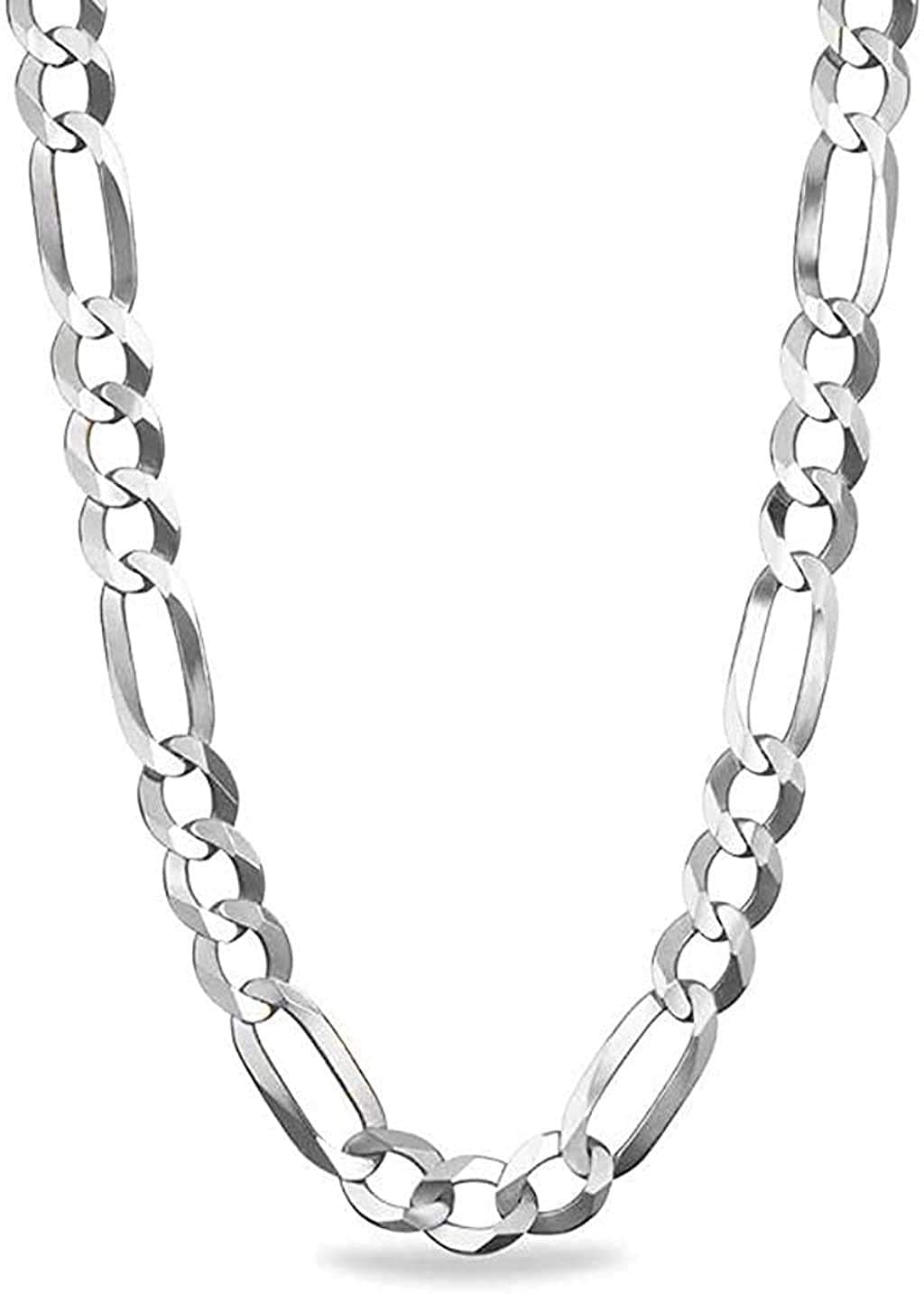 925 Sterling Silver 8mm Italian Solid Figaro Link Chain Necklace Comes With a Gift Box For Men & Women - Made in Italy
