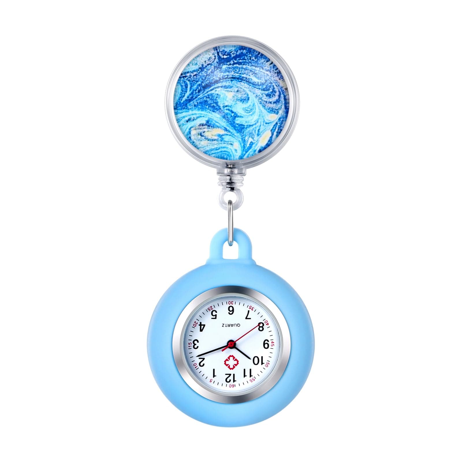 OIDEARetractable Nurse Watch for Nurses Doctors: Starry Sky Pattern Silicone Cover Lapel Nurse Watch Clip-on Hanging Fob Pocket Badge Watches with Second Hand