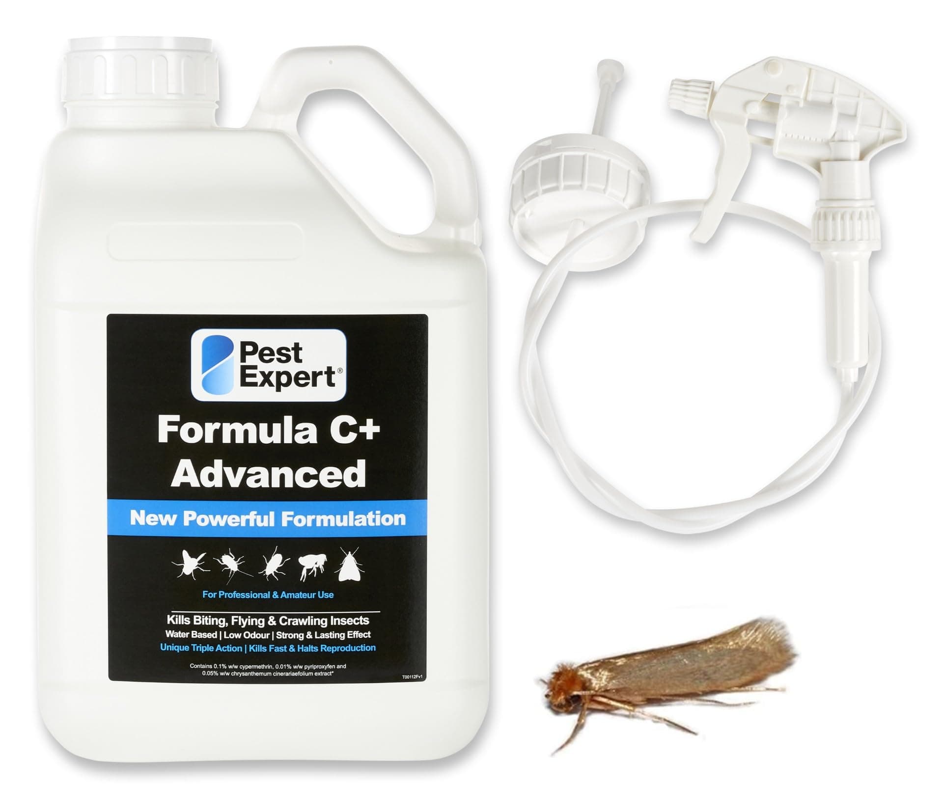 Carpet Moth Killer Spray 5Ltr Formula 'C+' Moth Killer - Fast-Acting & Long-Lasting Control, Professional Strength Approved for Amateur Use - with Free Trigger Hose Sprayer