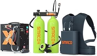 SMACO Mini Scuba Tank 3.8L Scuba Diving Tank (Assembled by Two 1.9L Cylinders) for Shallow Water Diving Support 30-45 Minutes Breath Portable Scuba Tank Kit for Diving Entertainment/Underwater Work