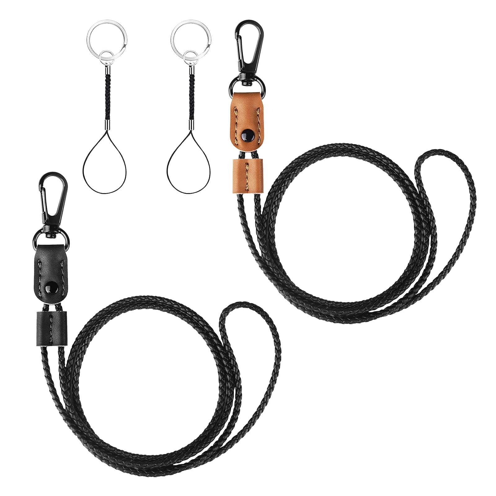 Adjustable Lanyard PU Leather Braided Neck Strap Retainer with Strong Metal Clip for Keys Wallet ID Badge Holder Mobile Phone Mini Notebook 2pack