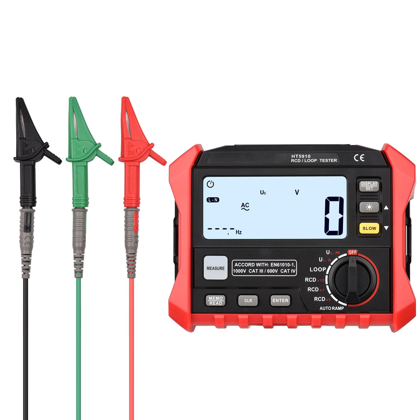 HT5910 4.7-inch LCD Digital Resistance Meter Leakage Switch Tester RCD/Loop Tester 1000 Data Storage Megohmmeter Voltmeter with Backlight