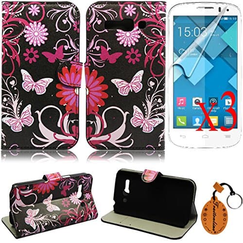 5in1 7#Colorful Pattern Series PU Leather Wallet Diamond Case Back Cover For Alcatel One Touch Pop C9 Protective Skin Shell Pouch With Credit Card Slots+3Screen protectors