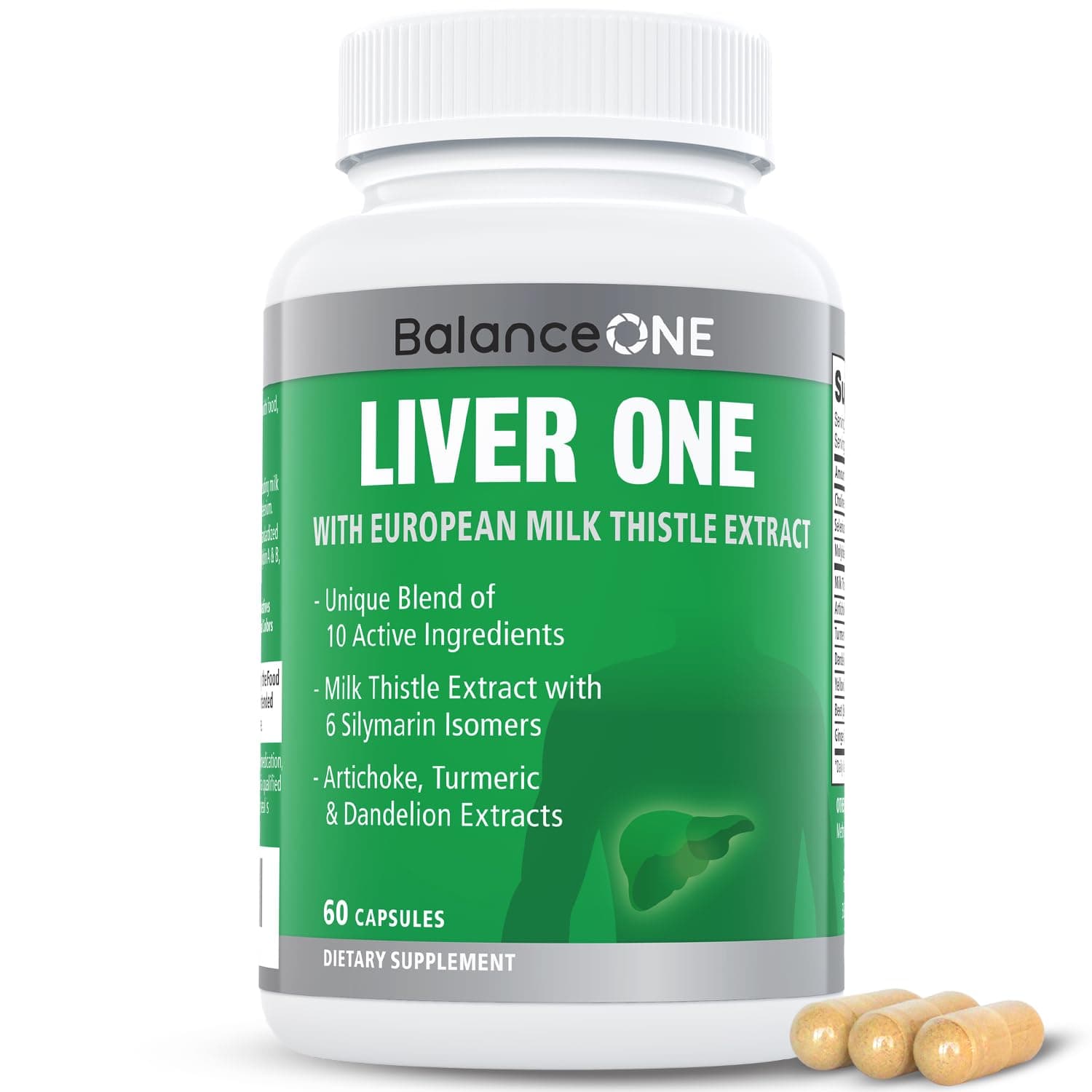 Liver Support Supplement with Milk Thistle, Dandelion Root Extract & Molybdenum – Liver Health & Detox Support – Vegan Capsules, 1 Month Supply – Liver One