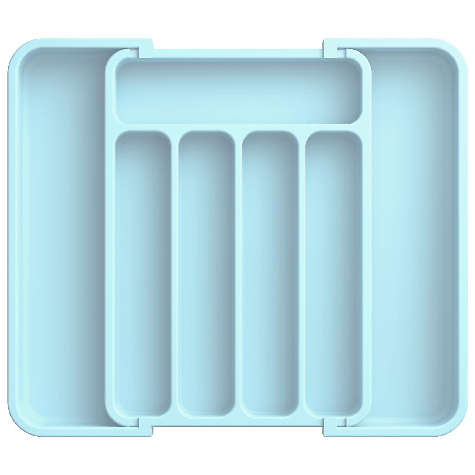 Aujen Silverware Organizer - Expandable Kitchen Drawer Organizer, Adjustable Utensil Organizer, Cutlery Tray for Forks, Knives, Multipurpose Kitchen Organizers and Storage Solution, Blue, Medium