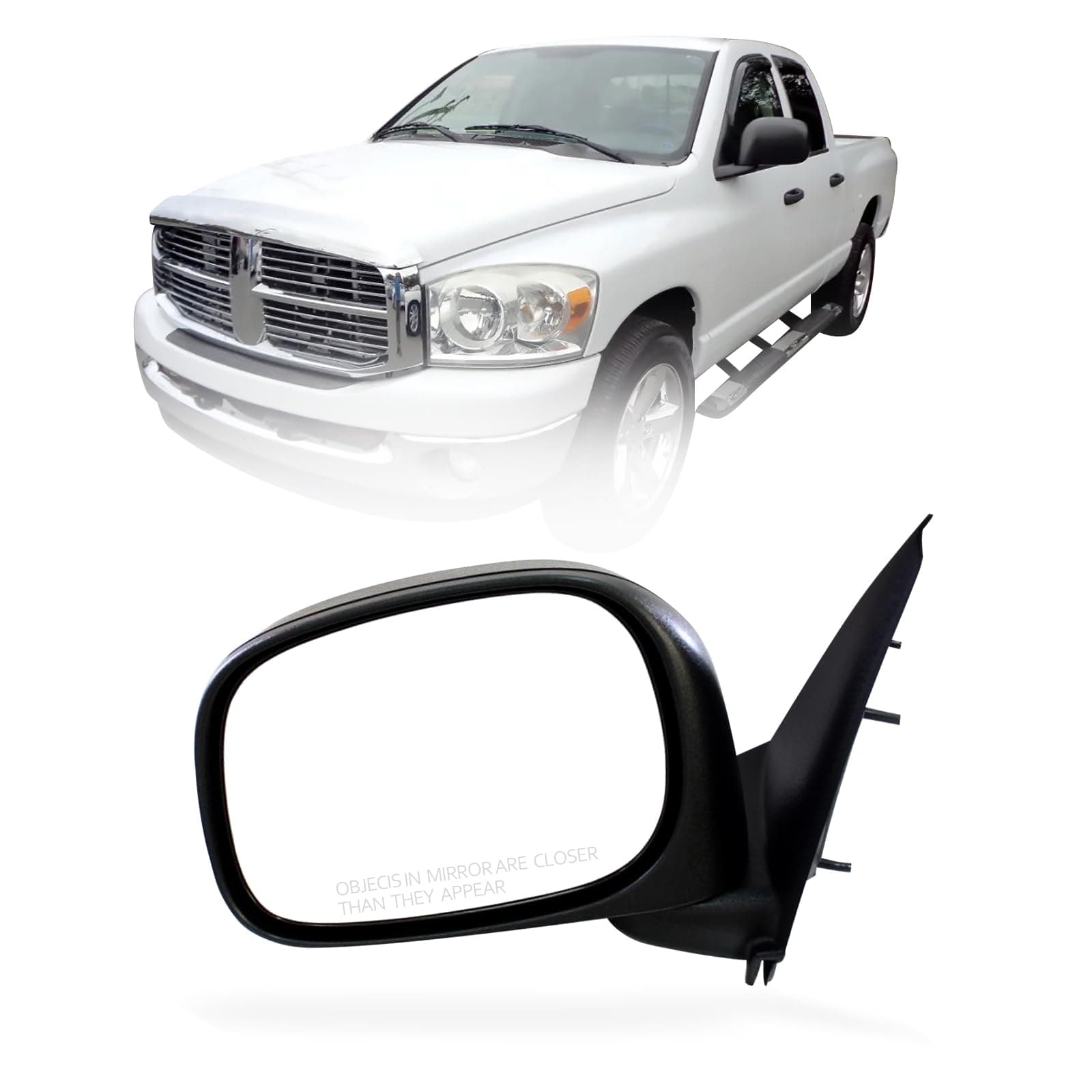 PZNew Replacement Parts Front Left Driver Side View Door Mirror Compatible With 2002-2009 DODGE RAM 1500 2500 3500 Manual Fits CH1320202 55077439AJ