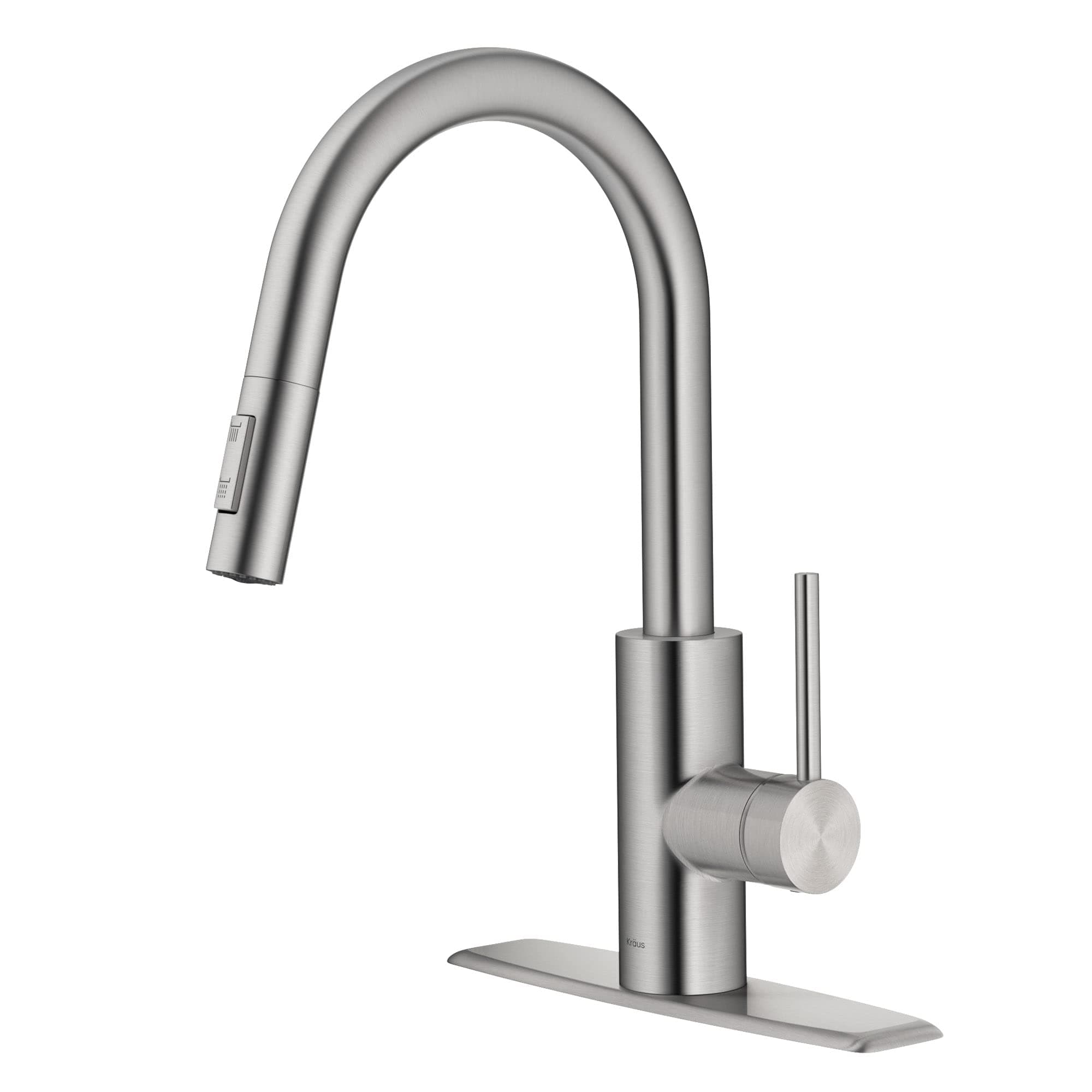 Oletto Single Handle Pull Down Kitchen Faucet with QuickDock Top Mount Installation Assembly in Spot Free Stainless Steel, KPF-2620SFS