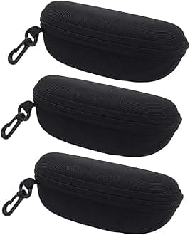 3Pcs Hardshell Sunglasses Case/Eyeglasses Box with Zipper and Hook For Men & Women Black