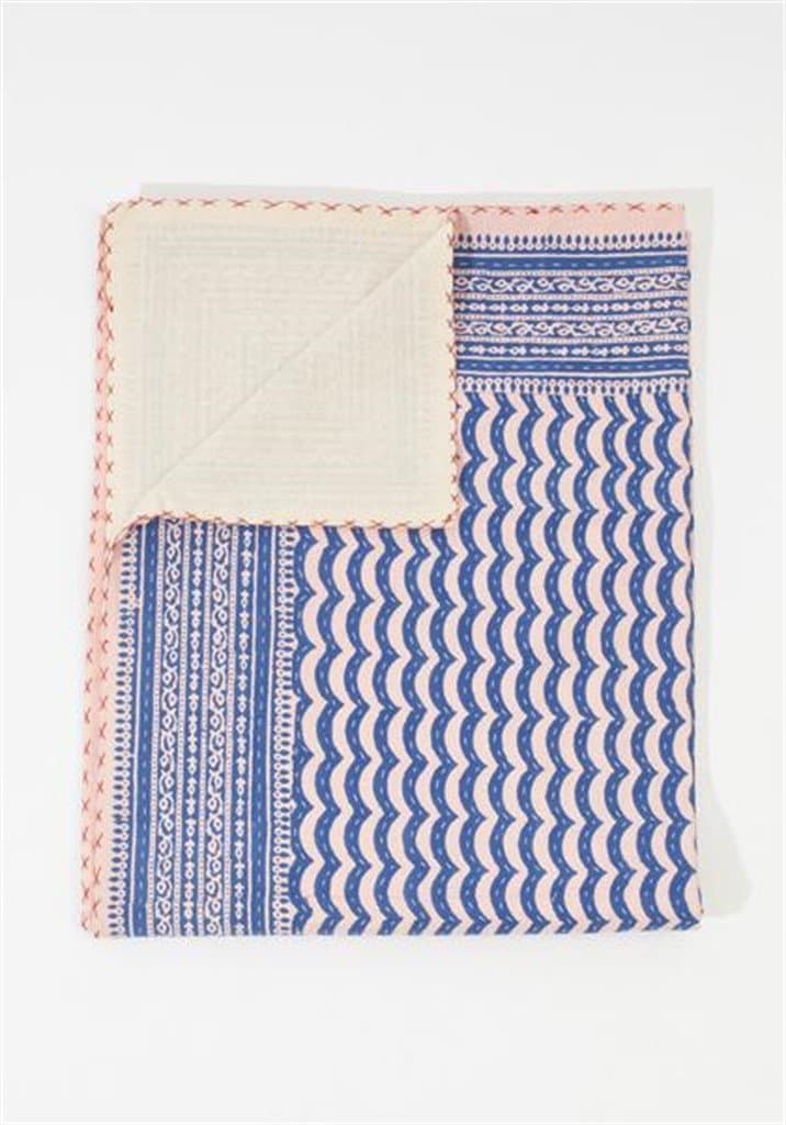 Matcha Waves Blanket - Blue on Pink - 2 Layer 100% Organic Cotton (King (108"x108"))