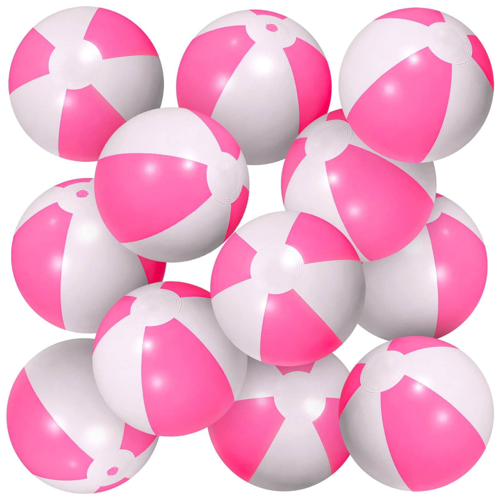 AMOR PRESENT 12PCS Beach Balls Bulk, 8.5" Pink and White Inflatable Blow Up Pool Balls, for Kids Swimming Pool Beach Party