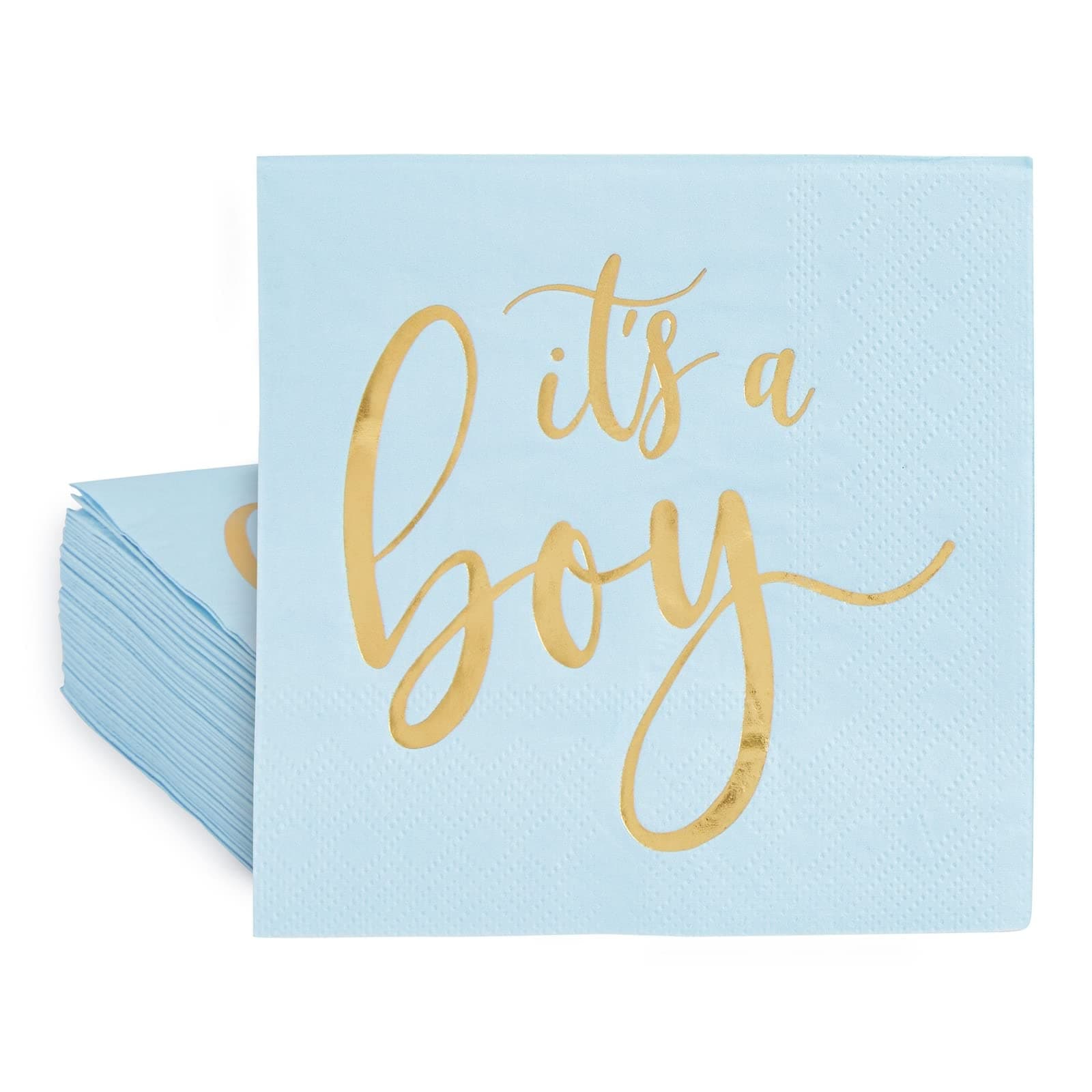 Sparkle and Bash 50 Pack Its a Boy Baby Shower Cocktail Napkins Party Supplies, Blue with Gold Foil Table Decorations (5 x.5 Inches)