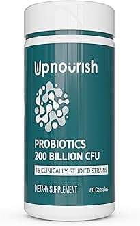 UpNourish Probiotics - 200 Billion CFUs, 15 Strains, Prebiotics & Enzymes - 6...