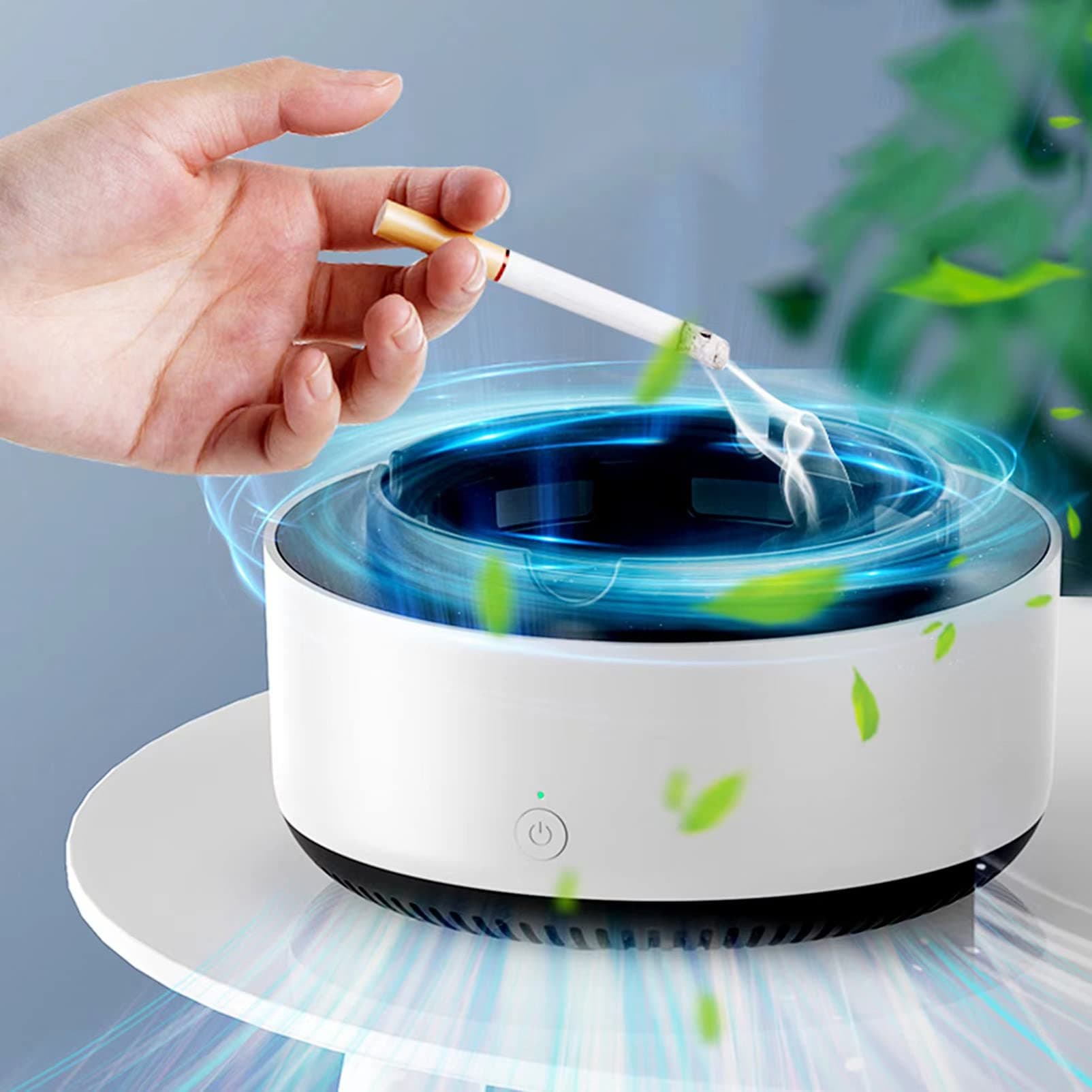 Indoor Ashtray - 2 in 1 Multifunctional Ashless Air Purifier with Filter Ashtray, Best for Family Car or Office (White)