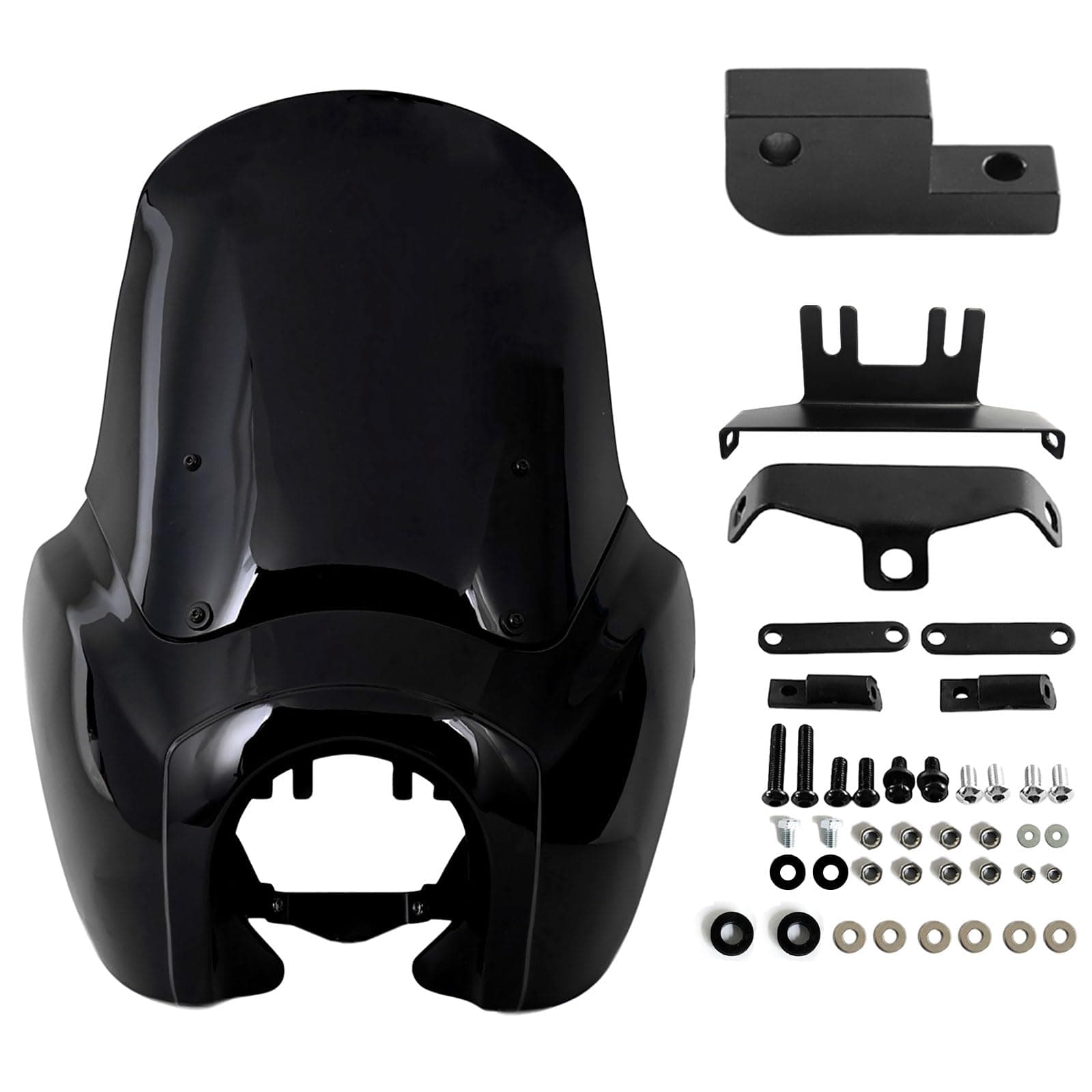 Headlight Fairing with 15'' Blackout Windshield Windscreen for Harley Dyna T-Sport FXDXT FXD FXDC FXDB FXDL FXDLS