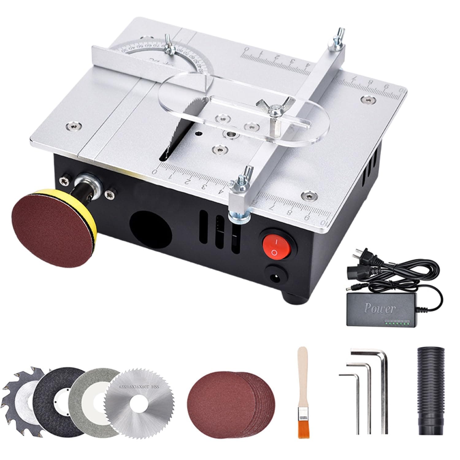 Mini Table Saw - 5000 RPM, 0.1-15 mm Adjustable Saw Blade Height, 7 Speed Levels - Multifunctional Table Saw for Precise Woodwork - Small Table Saw (60-63 mm Saw Blade)