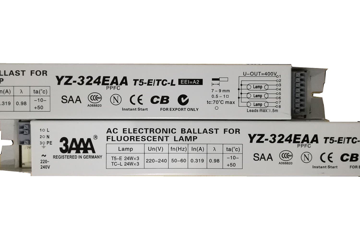 3AAA 220-240V AC Electronic Ballast Standard Rectifiers for Fluorescent Lamp T5-E TC-L 3X24W Aquarium and Advertising Lamp Box YZ-324EAA, White Color