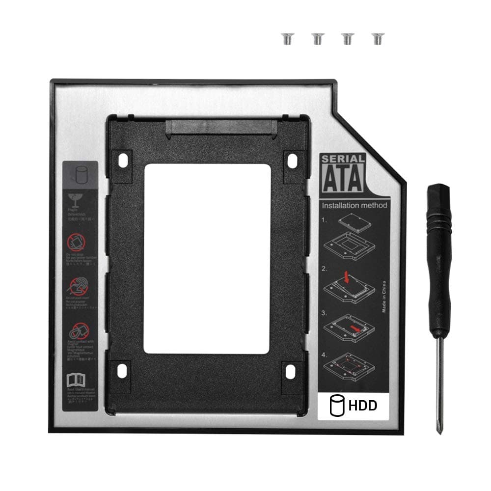 DEEPFOX Hard Drive Caddy Tray Universal SATA 2nd HDD Enclosure Hard Disk Mounting Bracket for HP DELL ACER BenQ Asus Lenovo Laptop CD/DVD-ROM Optical Bay Drive Slot (for SSD and HDD) (12.7mm Caddy)