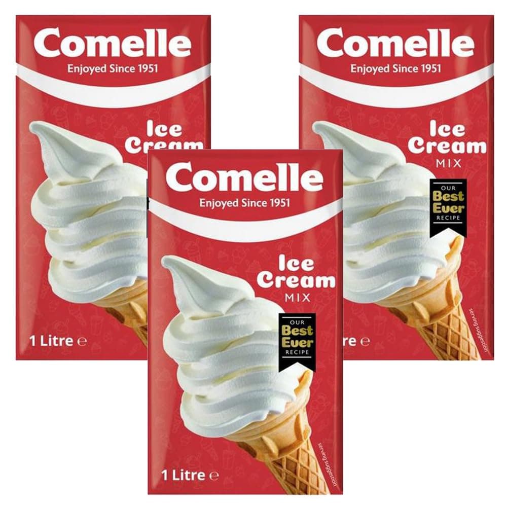 – Comelle Ice Cream Mix Vanilla Soft Serve 1L Pack of 3 Instant Ready to Freeze UHT Long Life Dairy Skimmed Milk Sundea Mouse Dessert Shake with Welari Thank You Card | (3pack) (3L)
