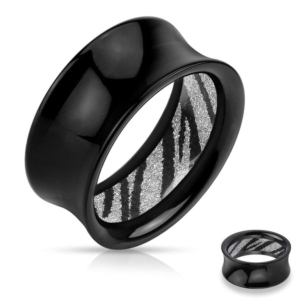 Lobal Domination Pair of Inner Glitter Zebra Pattern Black Acrylic Saddle Tunnels Plugs Gauges