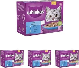 WHISKAS 7+ Cat Pouches Fish Favourites in Jelly 12 x 85 g (Pack of 4)