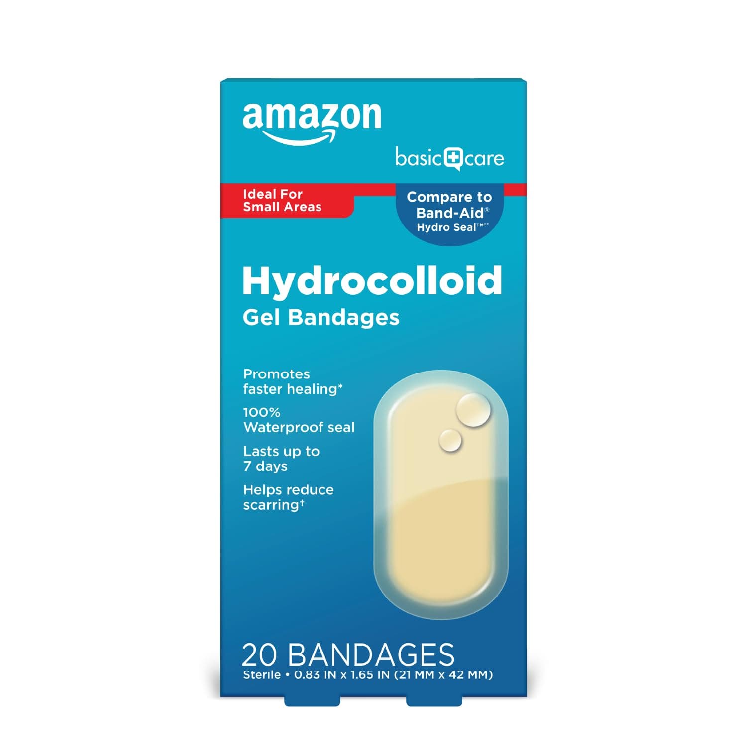 Amazon Basic Care Advanced Fast Healing Hydrocolloid Gel Bandages, Regular 20