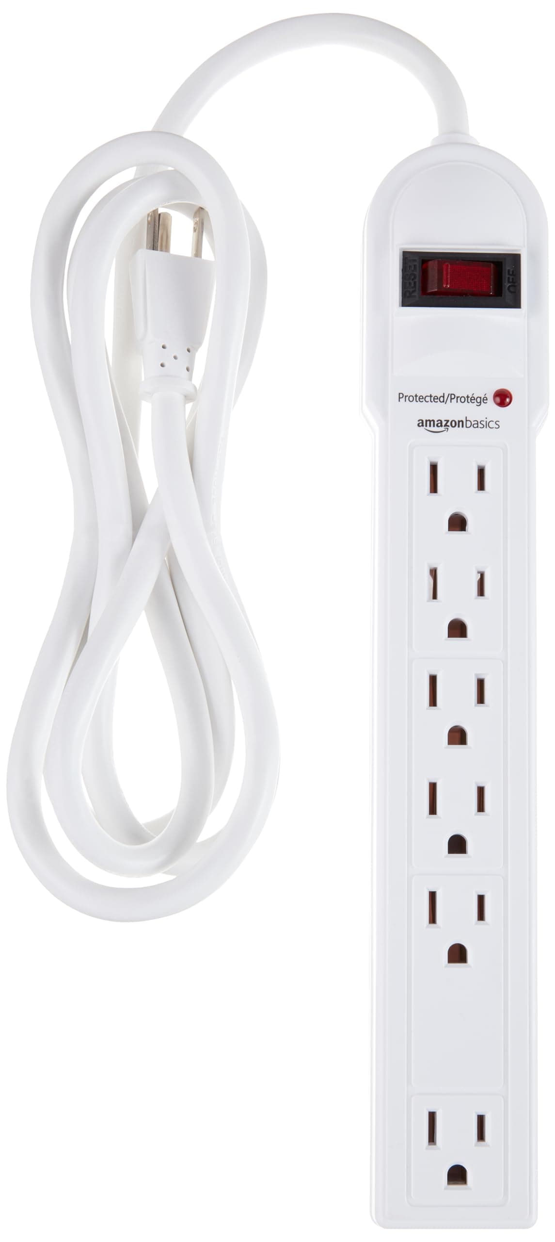 Amazon Basics Surge Protector Power Strip, 6-Outlet, 790 Joules, Circuit Breaker, LED Indicator, 6ft Extension Cord, White