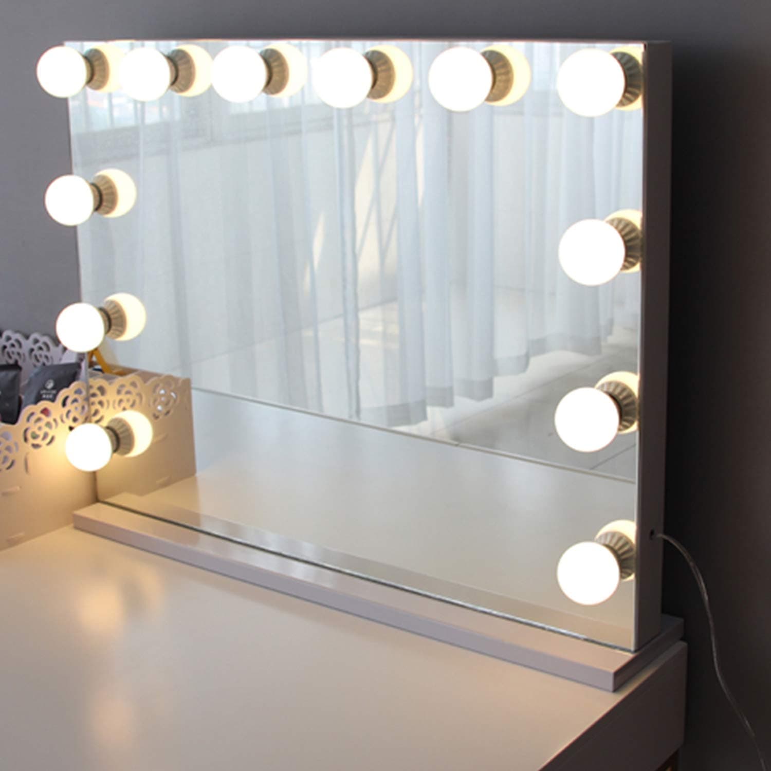 Hollywood Style Lighted Vanity Makeup Mirror Dimmable LED Bulbs Whole Metal Frame and Backing Makeup Cosmetic Mirrors (White H12W)