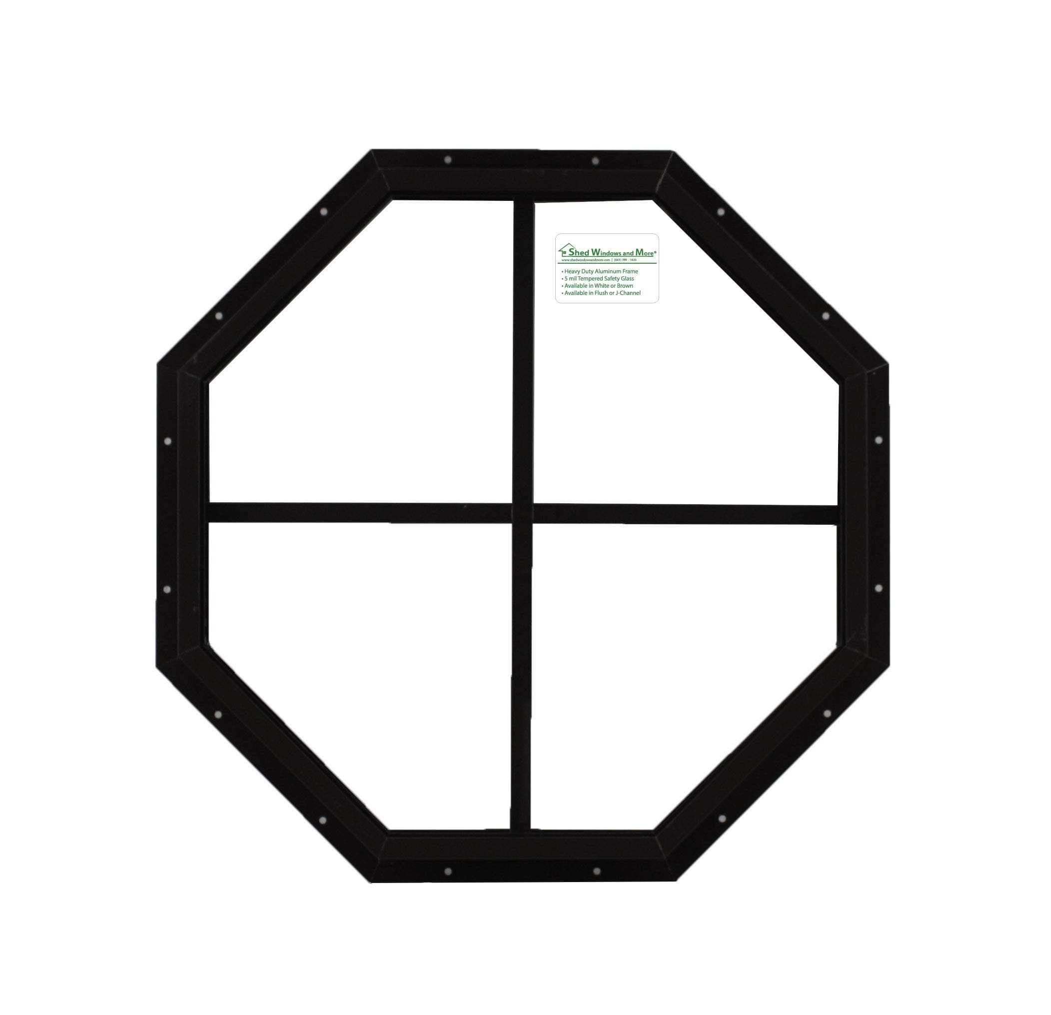 18" Octagon Shed Window Brown Flush Mount, Playhouse Window