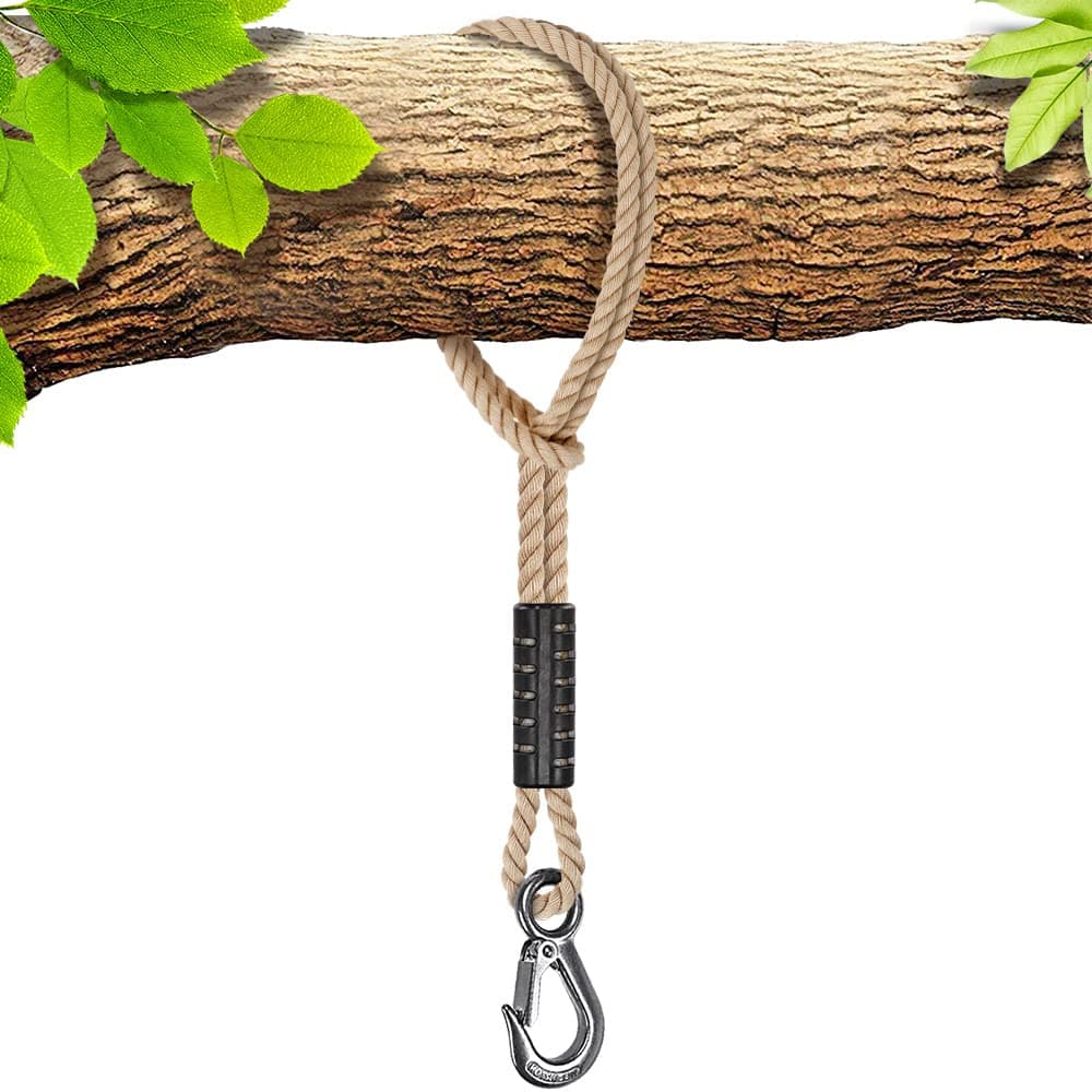 BeneLabel Tree Swing Rope, 100cm Hammock Strap Hanging Kit Beam Polyester Extension String (400lbs) with Hook for Hammock Chair Playground Set, up to 2500lbs, 10mm Diameter, Off-White