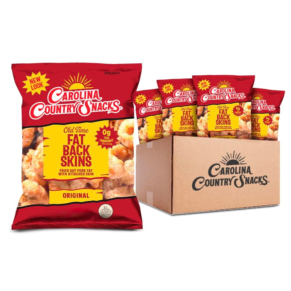 Old Time Fat Back Skins Chicharron (Strips) Plain 12 bags (3.5 oz)
