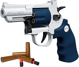 Moonmen Shell Ejection Soft Bullet Toy Revolver Learning & Education Toy, Soft Bullet Toy Guns Cool Toy Safe Foam Bullets Darts Blaster, Realistic Toy Gifts (Blue)