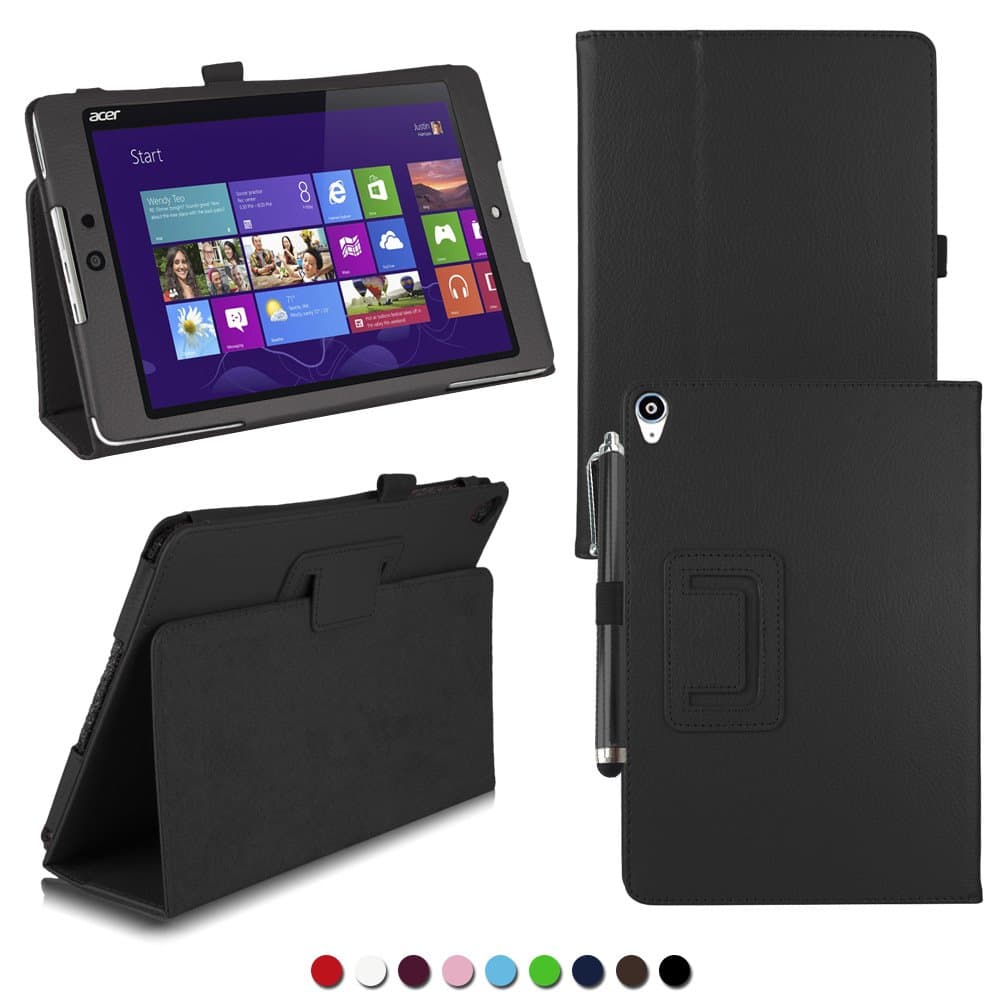 Acer Iconia W3-810 8.1 Inch Case,[Multi-Angle] Stand Slim-Book PU Leather [Folio Folding] Stand Cover Case For Acer Iconia W3-810 8.1-Inch Tablet,Sent Stylus Pen(Black)