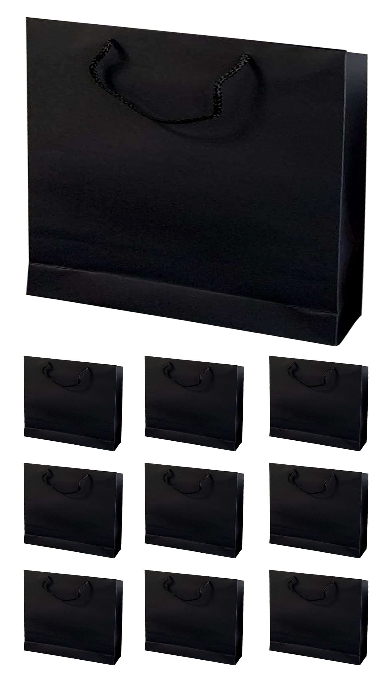 10 x Large Black Premium Rectangular Gift Bags – Paper Bags for Christmas, Birthdays, Anniversaries, Valentine’s Day – Paper Party Bags for Cute Favours – Durable 210gsm Kraft Paper Bags with Handles