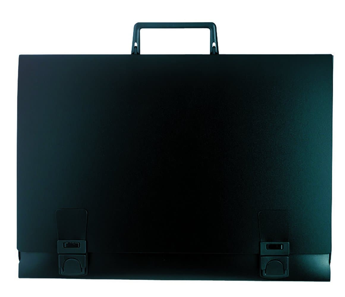 Exacompta - Ref 59101E - Plastic Art Case - 310 x 430mm in Size, Suitable for Transporting A3 Documents, Rigid Handle, Strap Closure to Secure Documents - Black Cover