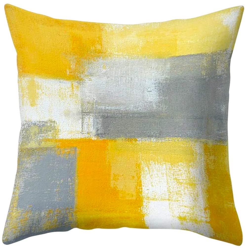The Beach Stop Decorative Patterned Colourful Yellow & Grey Marble Geometric Cushion Cover Gift Idea for Living Room 45 x 45cm 18x18 Inches Yellow/Grey