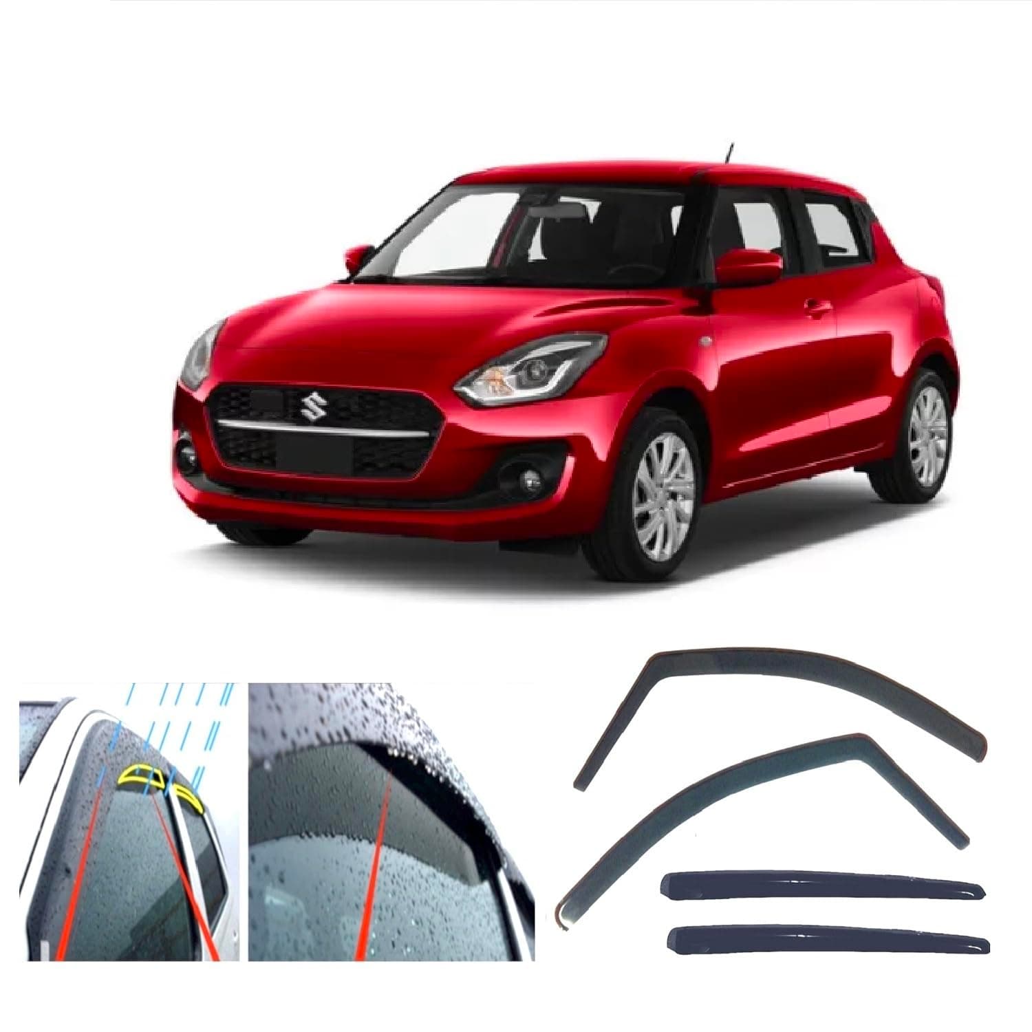 4x Rain Guards Wind Deflectors for SUZUKI Swift 2017 2018 2019 2020 2021 2022 2023