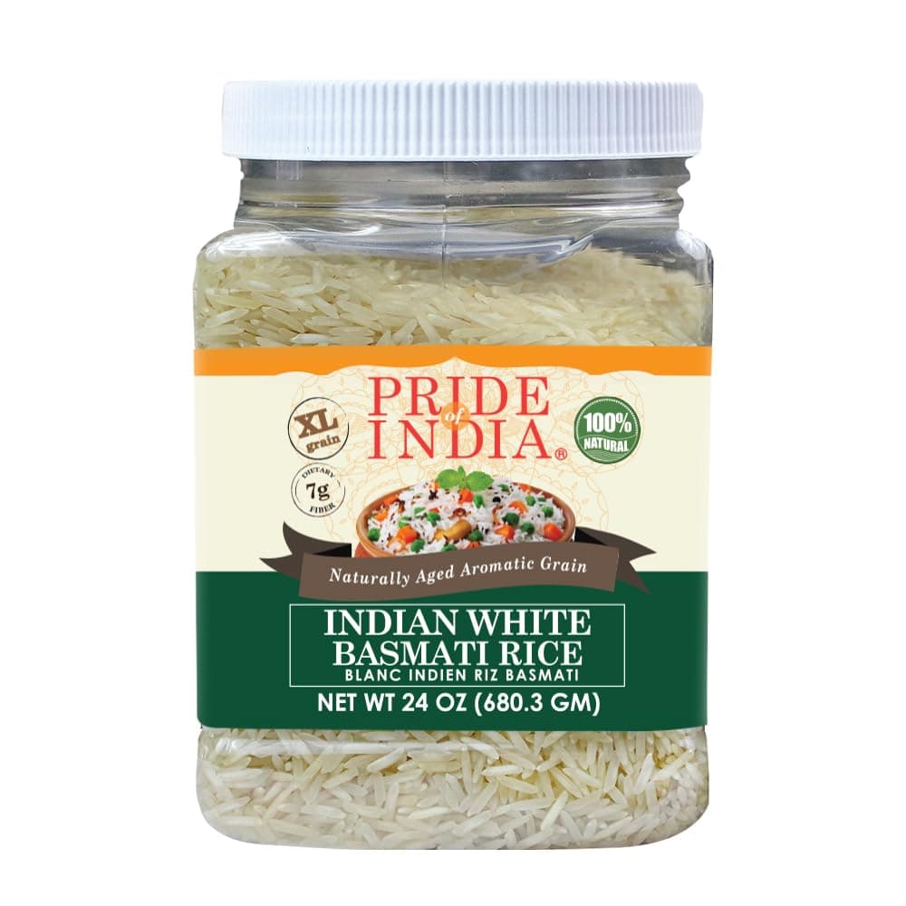 Pride Of India - Extra Long Indian Basmati Rice - Naturally Aged Aromatic Grain, 1.5 Pound Jar