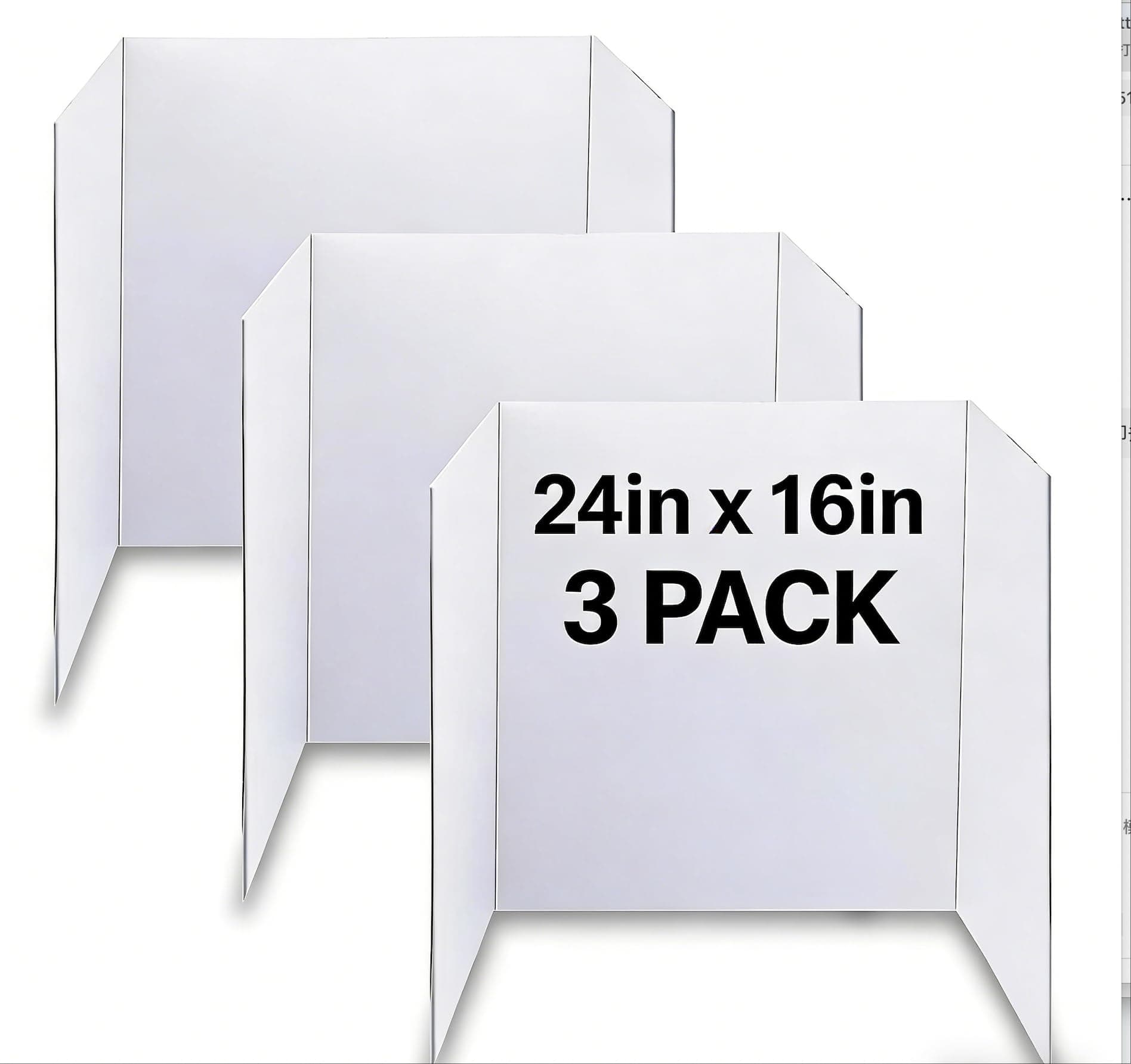 LonlyEagle Tri-Fold Poster Board, 24" x 16", Pack of 3, White Corrugated Project Boards for Science Fair, School Projects, Event Displays, Business Presentations