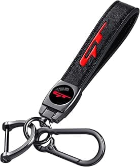 Black Leather Car Key Chain Metal Car Keyring Accessories Replacement with Suit for Chevy camaro SS, Keychain Keyring Family Present for Man and Woman, Gt Red