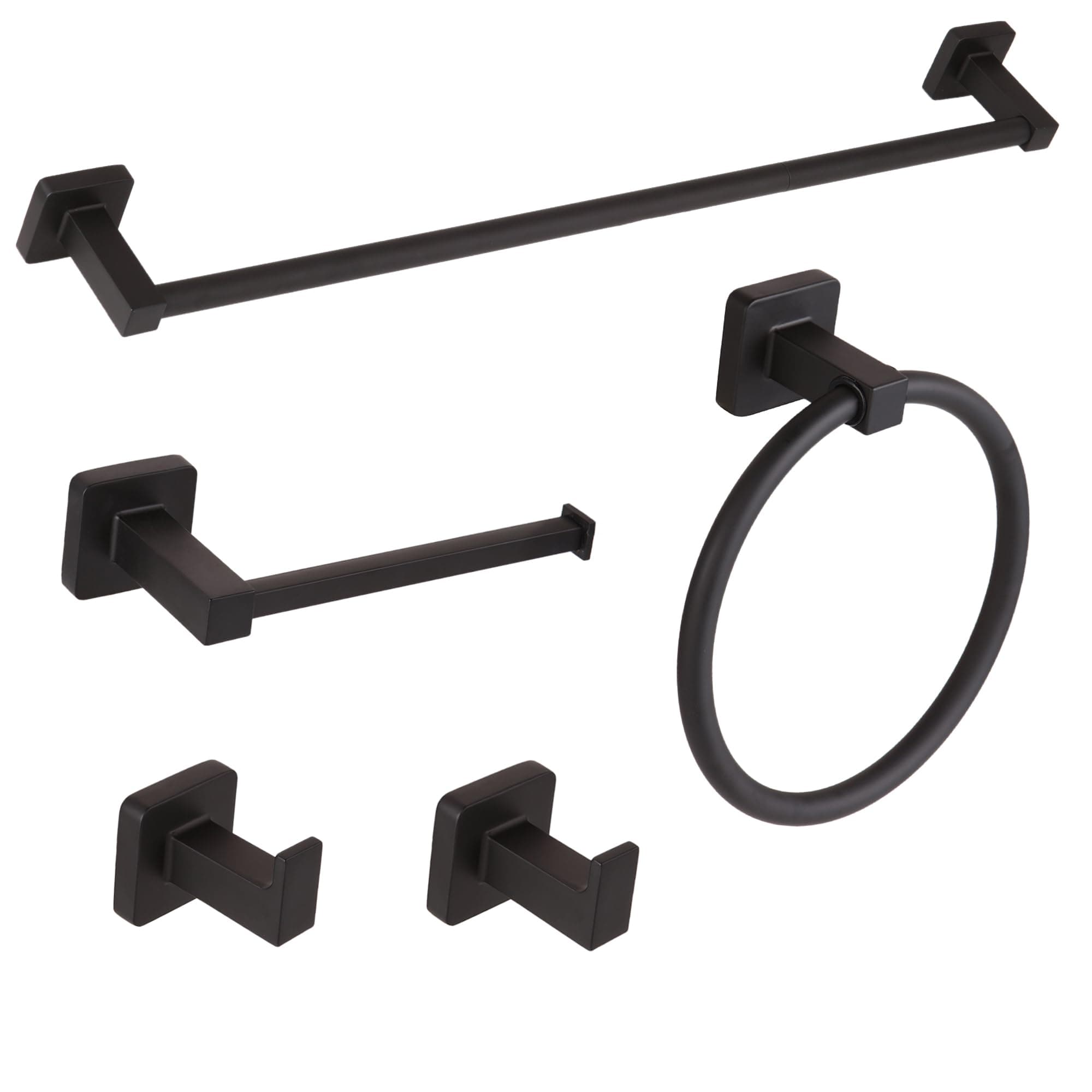 5 Pieces Black Bathroom Hardware Set,Wall Mounted 23.6 inch Towel Bar Set Matte Black,Towel Rack Set,Toilet Paper Holder,Matte Black Bathroom Accessories Set