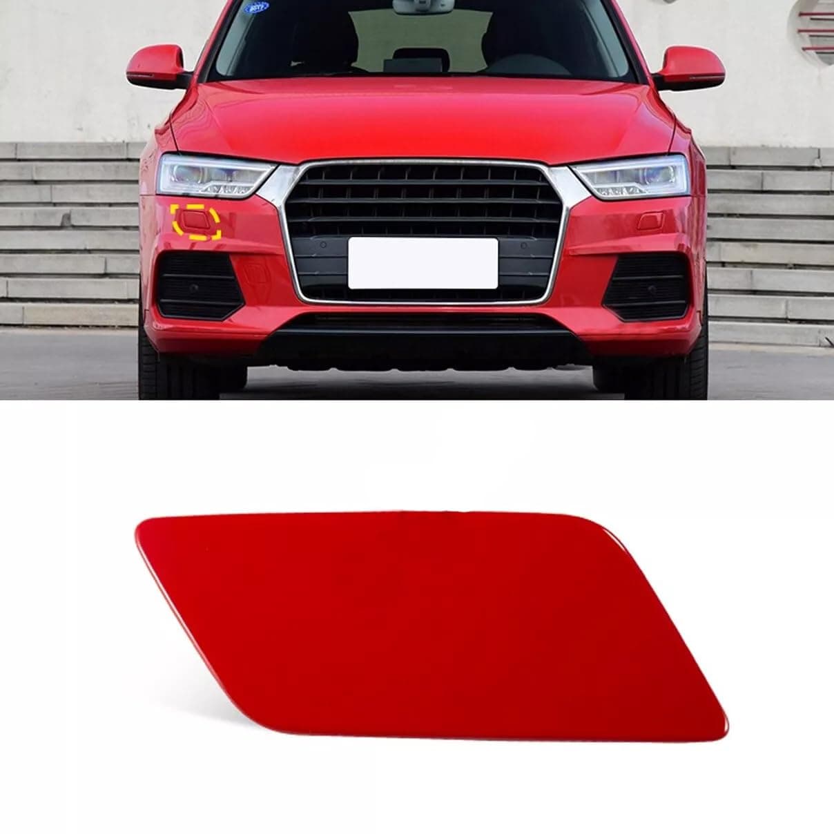 Front Bumper Headlight Washer Cover Cap for Audi Q3 2016 2017 2018 8U0955276E (Red, Right)